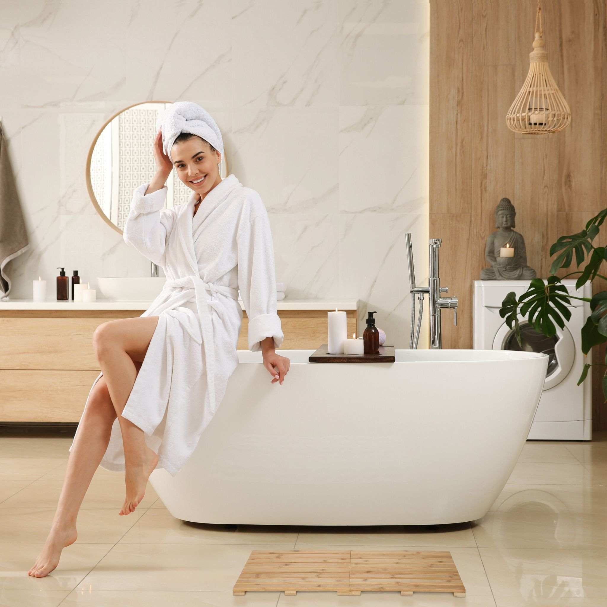 Luxurious and Eco-Friendly Foldable Bamboo Shower Mat for Modern Bathrooms - Experience Safety and Style with Natural Bamboo