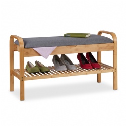 Multi-Functional Bamboo Shoe Bench with Soft Seat Cushion - Perfect for Entryways