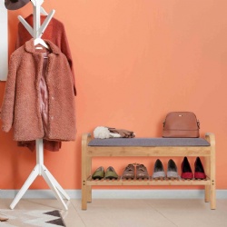 Multi-Functional Bamboo Shoe Bench with Soft Seat Cushion - Perfect for Entryways
