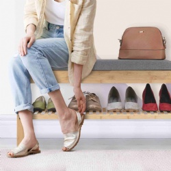 Multi-Functional Bamboo Shoe Bench with Soft Seat Cushion - Perfect for Entryways