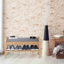Multi-Functional Bamboo Shoe Bench with Soft Seat Cushion - Perfect for Entryways