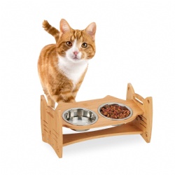 Elevated Pet Feeding Station with Adjustable Heights and Stainless Steel Bowls – Perfect for Small Dogs and Cats | Bamboo and Iron Design for Healthy, Comfortable Mealtime