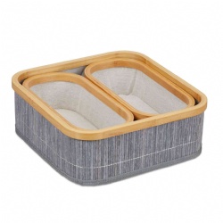 Elevate Your Living Space with Our Versatile Bamboo Storage Baskets – Set of 3, Perfect for Cosmetics, Books, and Clothing | Elegant Grey, Customizable Sizes