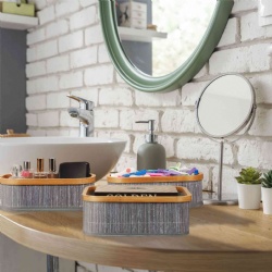 Elevate Your Living Space with Our Versatile Bamboo Storage Baskets – Set of 3, Perfect for Cosmetics, Books, and Clothing | Elegant Grey, Customizable Sizes